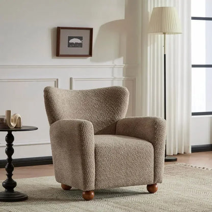 Wingback Accent Chair, Upholstered with Rounded Wooden Legs