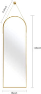 16x48 Arched Full Length Mirror with Aluminum Frame and Leather Strap,