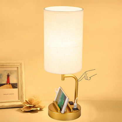 Touch Control USB Table Lamp, 3-Way Dimmable with USB C/A Charging Ports and AC Outlet,