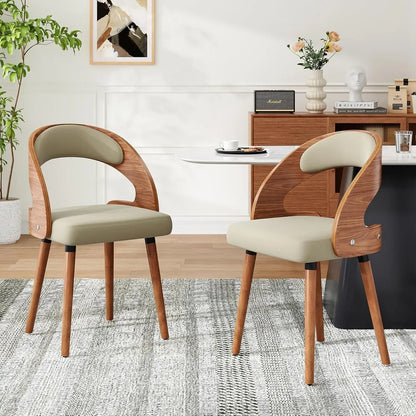 Modern Wood Dining Chairs Set of 4 Upholstered with Curved Back