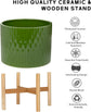 10 Inch Ceramic Plant Pot with Wood Stand,