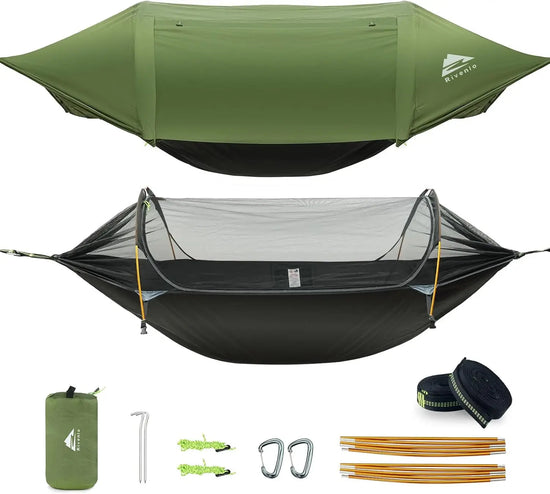 3-in-1 Waterproof Camping Hammock with Mosquito Net & Rainfly,