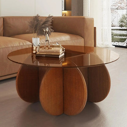 Modern Round Coffee Table with Solid Wood Legs, 31.5&