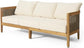76.5" Outdoor Acacia Wood Wicker 3 Seater Sofa,