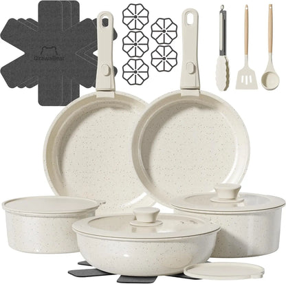 23-Piece Non-Toxic Ceramic Cookware Set with Detachable Handles