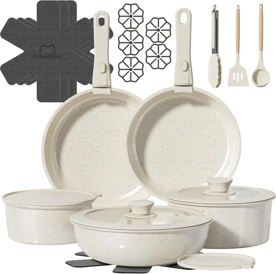 23-Piece Non-Toxic Ceramic Cookware Set with Detachable Handles