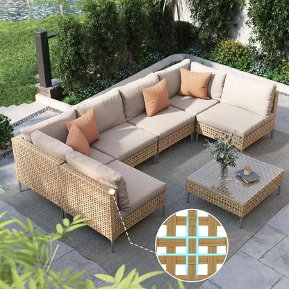 7-Piece Wicker Patio Furniture Set, Outdoor Sectional Sofa with Water Resistant Thick Cushions