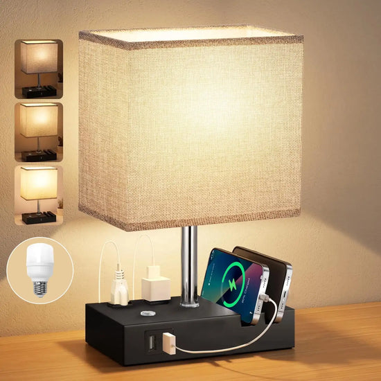 Bedside Table Lamp for Bedroom, Dual Fast USB Charging