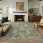 8x10 Green  Vintage Washable Area Rug, Non-Slip Thin Low Pile Chenille