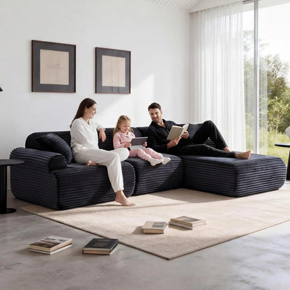 105" Modular Faux Leather Sectional Sofa Deep Seat L-Shape Removable Wipe-Clean Replaceable Cover