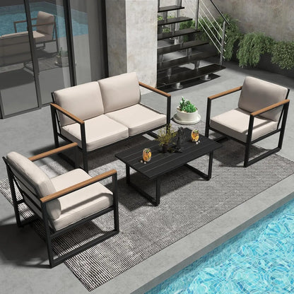 4-Piece Outdoor Patio Set With Washable Cushions,
