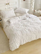 White Ruched Flower Design Duvet Cover Set