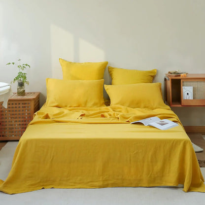 3/4 Pcs 100% Bed Linen Sheet Set Basic Style Washed Natural French Flax Soft Breathable