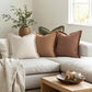 Set of 4 Neutral Linen Fringe Throw Pillows