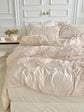 White Ruched Flower Design Duvet Cover Set