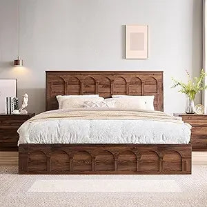 King Size Bed Frame with 52 Talll Headboard and 4 Drawers,