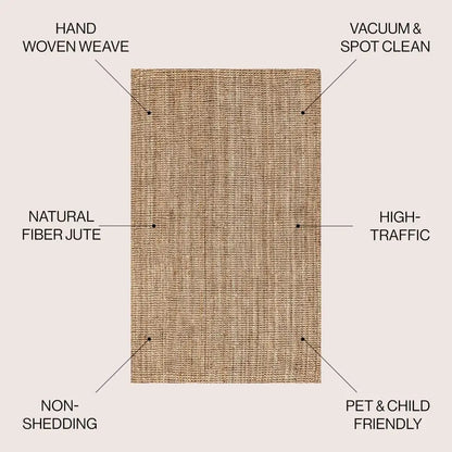 Hand Woven Chunky Jute Natural Indoor Area Rug, 3x5,