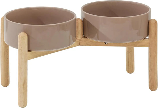Elevated Ceramic Dog Bowl with Stand for Large Breeds, Double Feeder in Brown Coffee