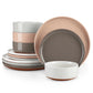 12 Pcs Dinnerware Set Curved Edge Sesame Glaze Stoneware Plates Set