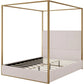 Queen Size Canopy Bed Frame with Upholstered Headboard, Metal