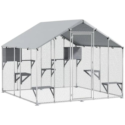 Extra Large Outdoor Cat Enclosure with Waterproof Cover 2 Resting Boxes 7 Jumping Platforms