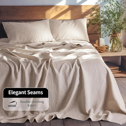 100% Linen Sheet Set Queen Size 4-Piece Breathable Bedding Deep Pocket  Natural Flax