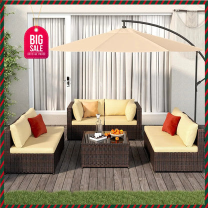 Patio Furniture Set 7 Pieces Outdoor Sectional with Glass Table
