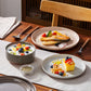 12 Pcs Dinnerware Set Curved Edge Sesame Glaze Stoneware Plates Set