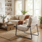 Linen-Accented Armchair with Upholstered Seat, Metal Base, Removable Cushion