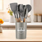 12 Pcs Non-Stick Silicon Heat Resistant Wooden Handle Kitchen Cooking Utensils Set, Gray