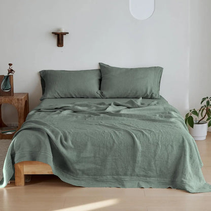 3/4 Pcs 100% Bed Linen Sheet Set Embroidery Washed Natural French Flax Soft Breathable Comforter Sheets Sets