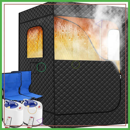 2 Person Portable Steam Sauna , with 2 Steamer, Foldable Chairs & Remote Control