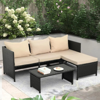 3-Piece Outdoor Wicker Patio Furniture Set with Loveseat, Sofa, and Cushions