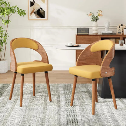Modern Wood Dining Chairs Set of 4 Upholstered with Curved Back