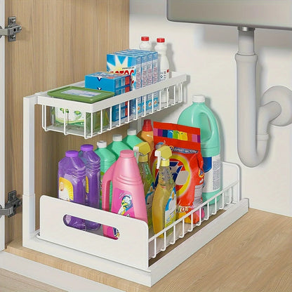 [Sliding Pull-out Cabinet Rack] 1/2pcs Sliding Pull-out Metal Cabinet Sorting Rack | Lower Sink Kitchen Storage