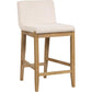 Modern Counter Height Bar Stool with Back, Upholstered with Natural Flax Fabric