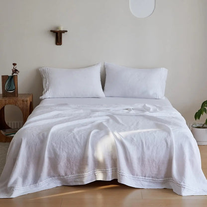 3/4 Pcs 100% Bed Linen Sheet Set Embroidery Washed Natural French Flax Soft Breathable Comforter Sheets Sets