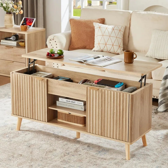 Fluted Lift Top Coffee Table with Hidden Storage