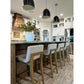 Modern Counter Height Bar Stool with Back, Upholstered with Natural Flax Fabric