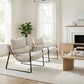 Linen-Accented Armchair with Upholstered Seat, Metal Base, Removable Cushion