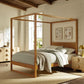 4-Post Wood Platform Canopy Bed in Oak – with with Headboard and Solid Rubberwood Frame