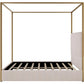 Queen Size Canopy Bed Frame with Upholstered Headboard, Metal