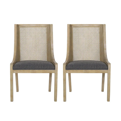 Yone Dining Chairs Set of 2, Modern Dining Chair with Fabric Upholstery, Rubberwood Frame Kitchen Chairs with Cane, Customized