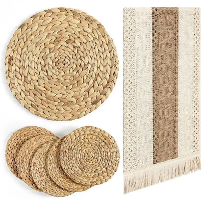 7 Pcs Boho Table Runner and Round Placemats Set