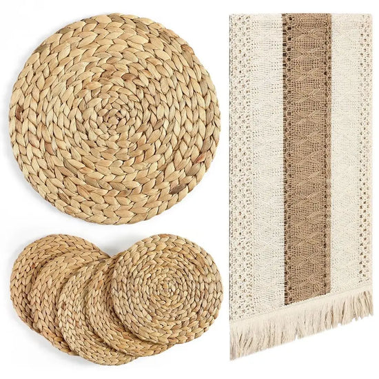 7 Pcs Boho Table Runner and Round Placemats Set