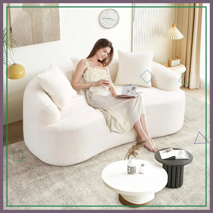 65" Curved Loveseat Sectional Sofa, Modern Plush Chenille Cloud Couch with 3 Pillows,