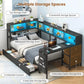 Twin Corner Bed with Desk, Storage & LED Lights - Multi-Functional with Charging Station