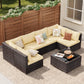 Patio Furniture Set 7 Pieces Outdoor Sectional with Glass Table