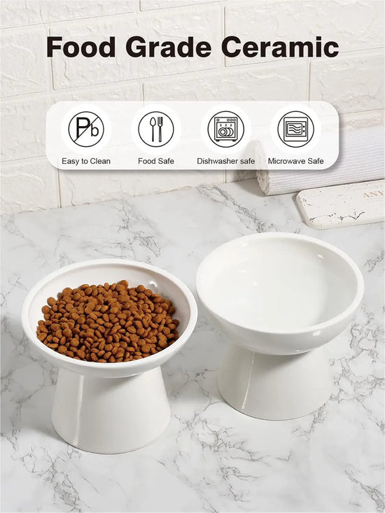 Elevated Cat Food and Water Bowls Set, Extra Wide Raised Ceramic Bowls,Whisker-Free Feeder for Cats and Small Dogs