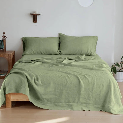 3/4 Pcs 100% Bed Linen Sheet Set Embroidery Washed Natural French Flax Soft Breathable Comforter Sheets Sets